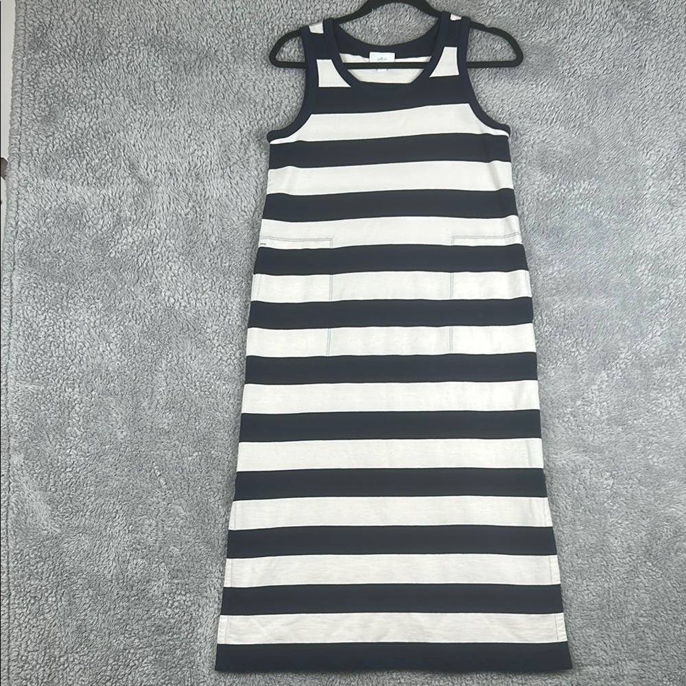 J. Jill Fit French Terry Sleeveless Navy Cream Striped  Tank Dress  Size XS